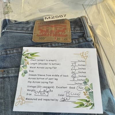 Levis 505 Jeans Mens 34x29 Blue Denim Distressed Straight Leg Medium Wash Pants - Thumbnail 10