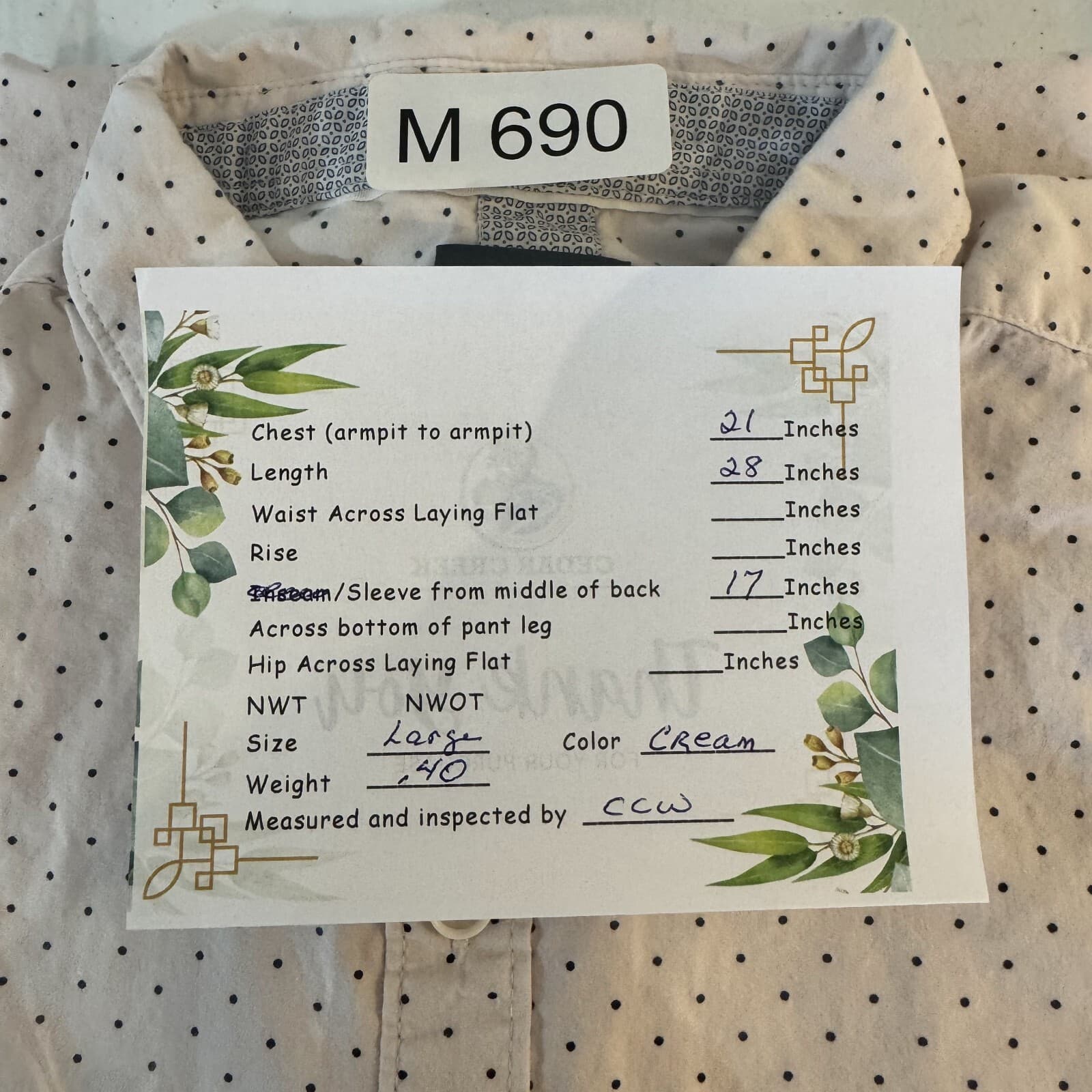 Cactus Man Men’s Cream Polka Dot Short-Sleeve Slim Button-Down Shirt, Size L - Thumbnail 10