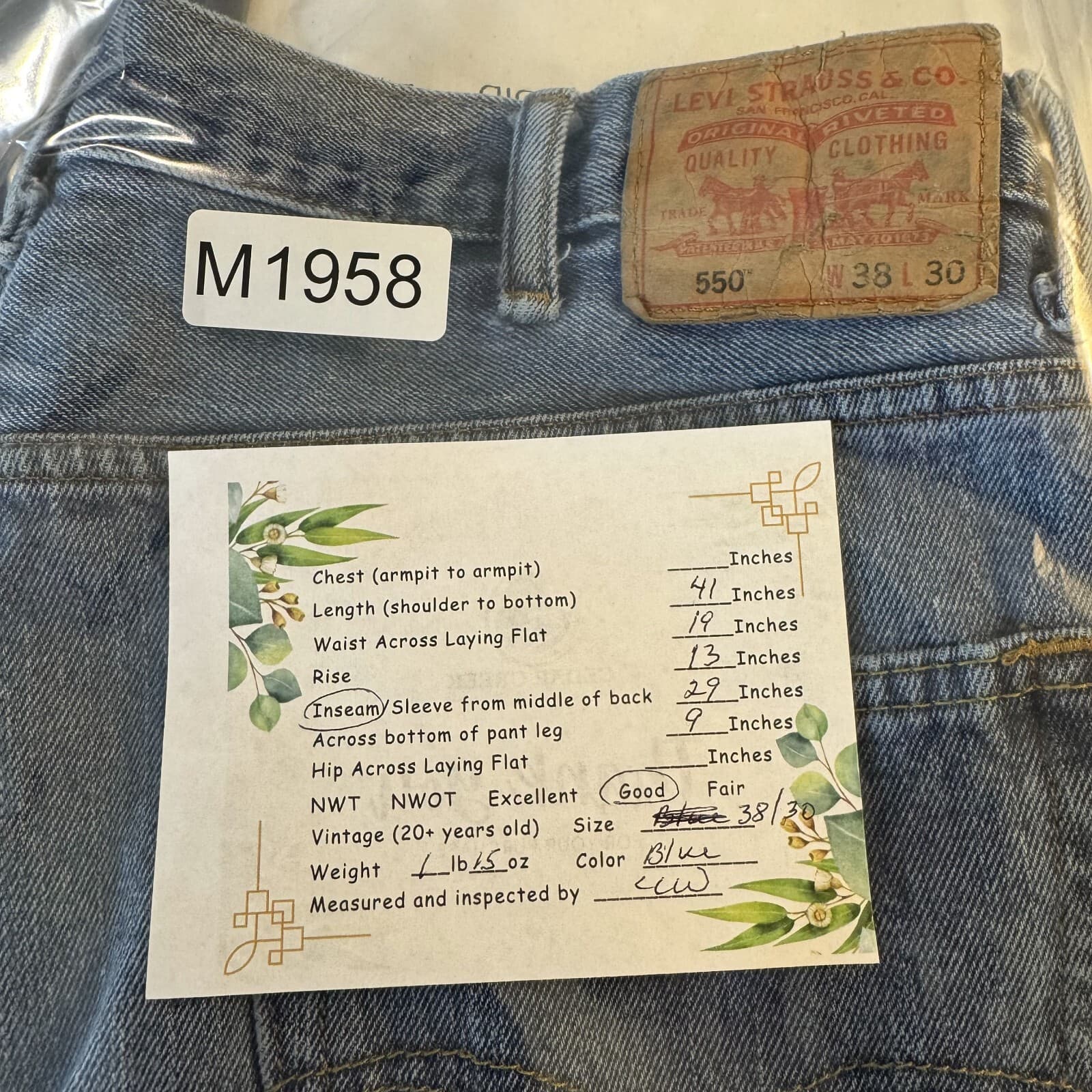 Levi's 550 Men's Jeans 38x30 Blue Denim Relaxed Fit Tapered Leg Zip Fly - Thumbnail 8