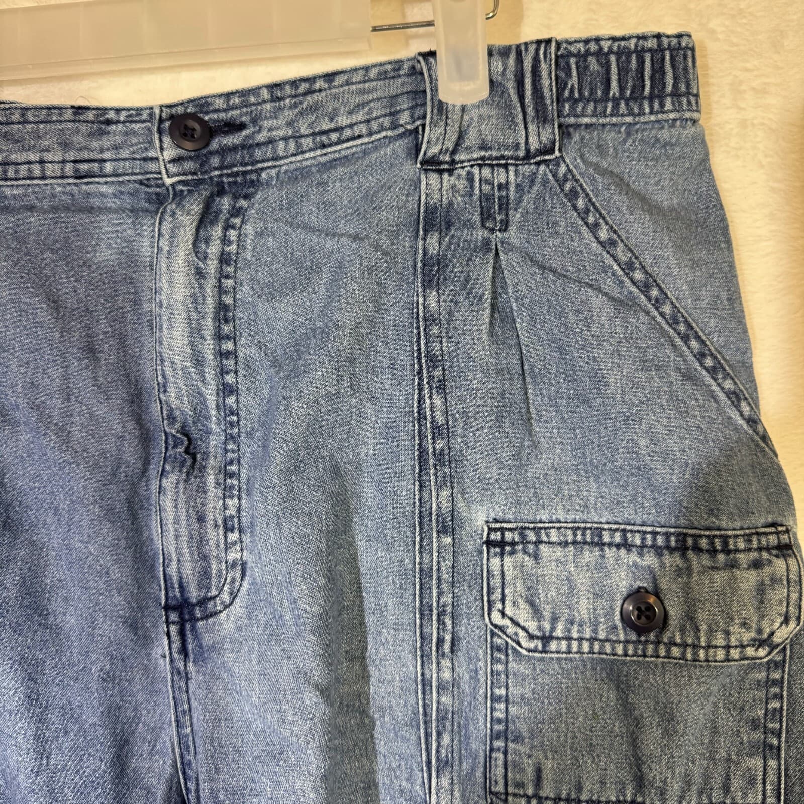 Saddlebred Men’s Blue Denim Cargo Shorts Size 36 – 100% Cotton Elastic Waist - Thumbnail 4