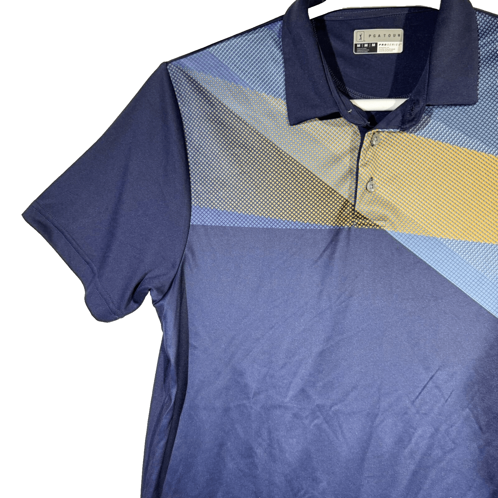 PGA TOUR Men’s Polo Shirt M Blue Athletic Fit Golf Short Sleeve Polyester Modern - Thumbnail 3
