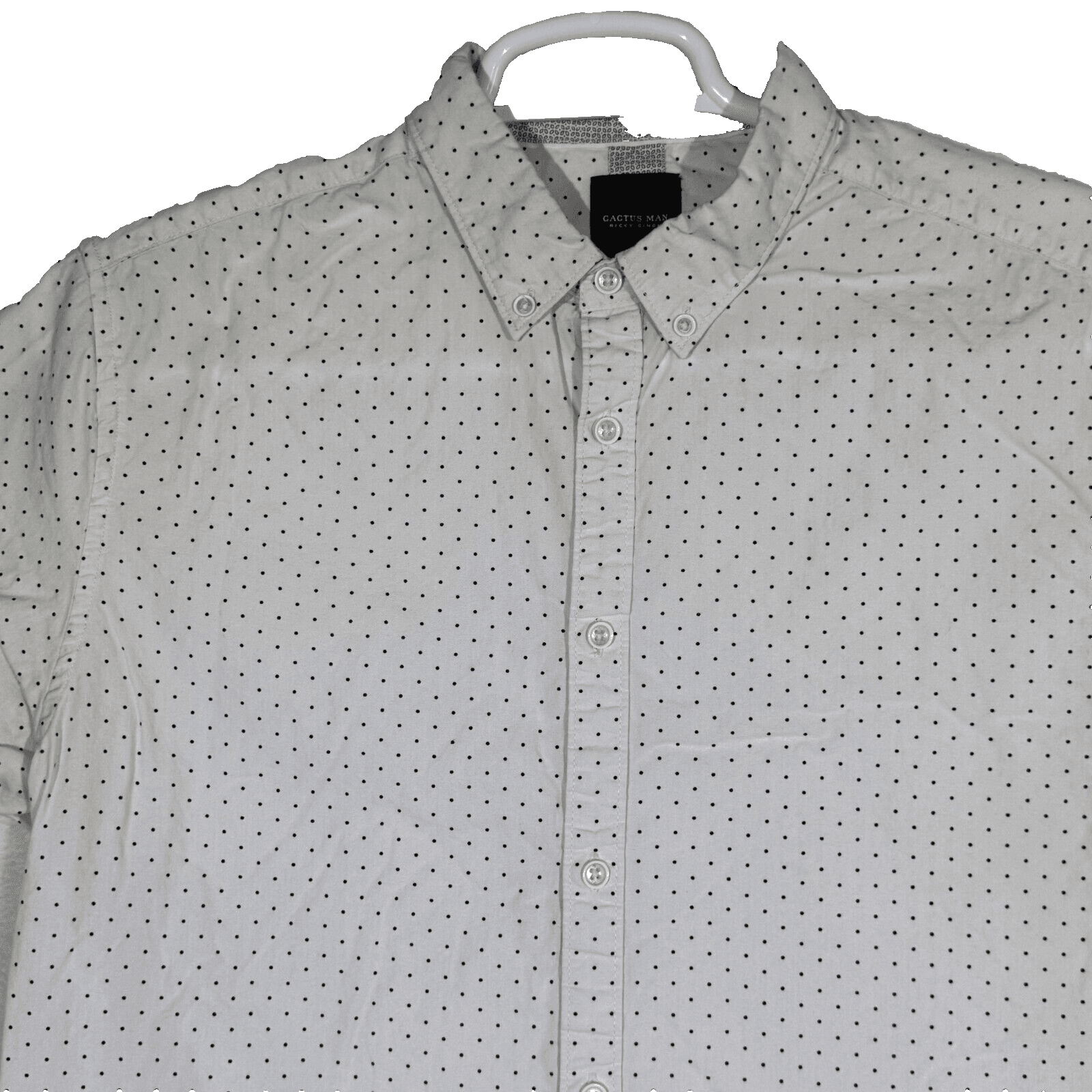 Cactus Man Men’s Cream Polka Dot Short-Sleeve Slim Button-Down Shirt, Size L - Thumbnail 3