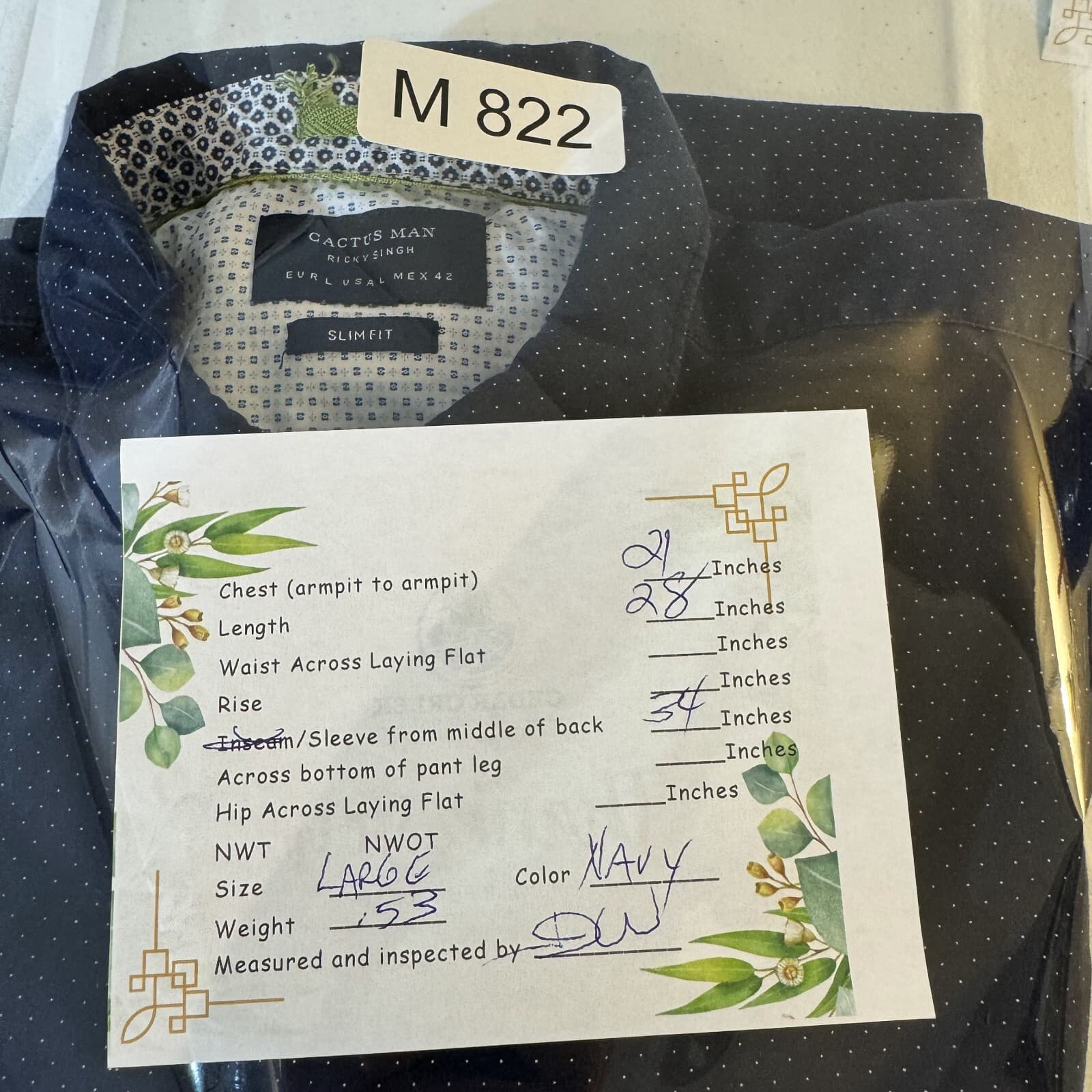 Cactus Man Men’s Navy Polka Dot Slim Button-Up Shirt, Size L – Excellent Cond - Thumbnail 16