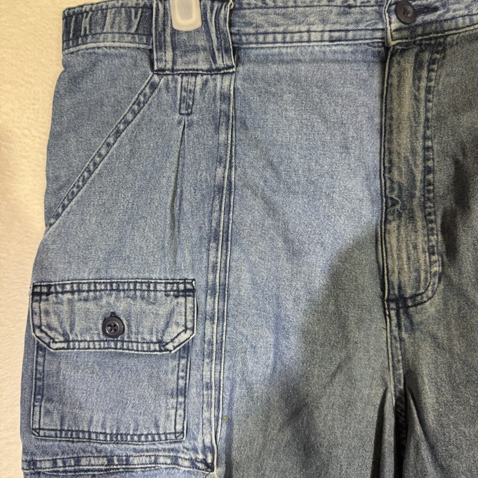 Saddlebred Men’s Blue Denim Cargo Shorts Size 36 – 100% Cotton Elastic Waist - Thumbnail 3