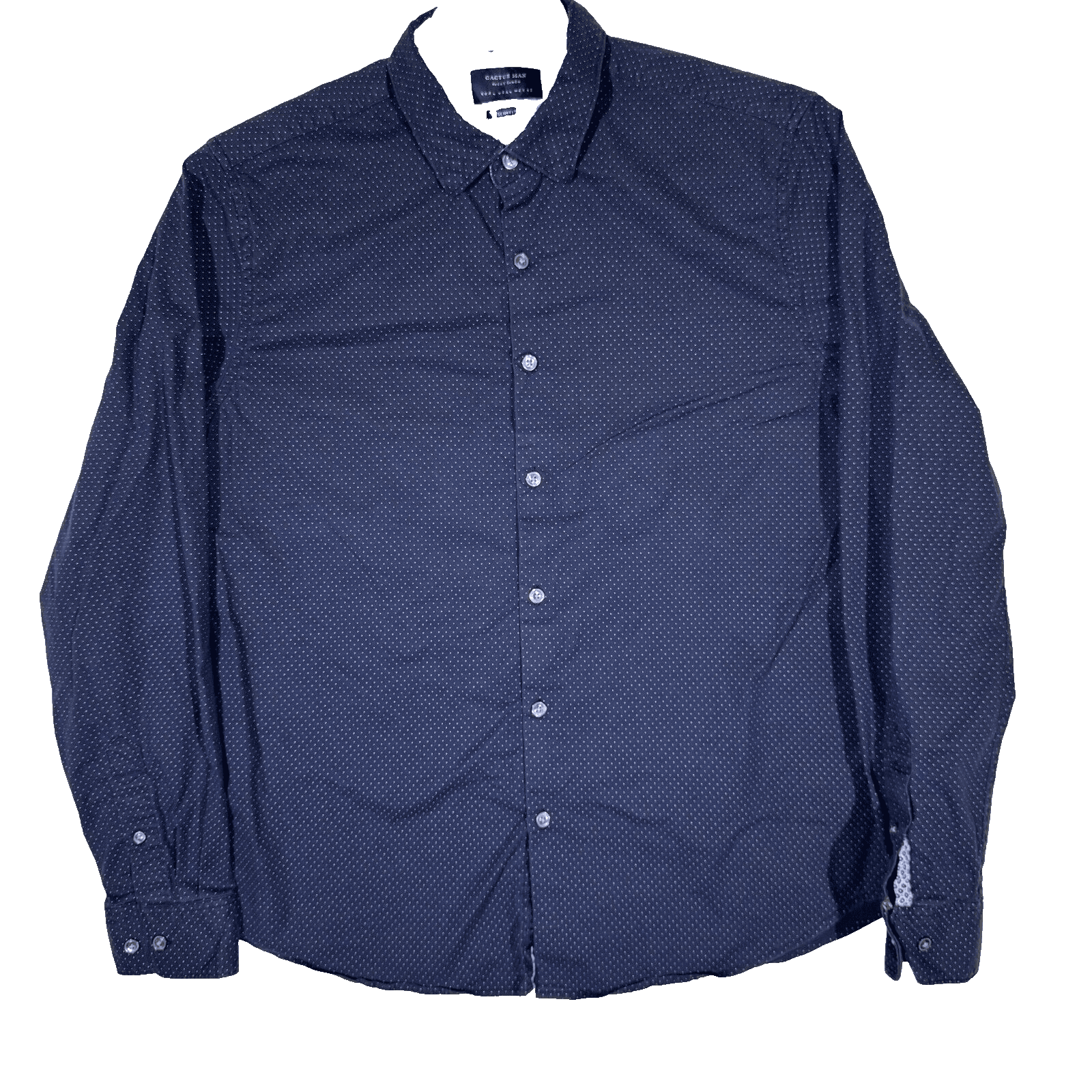 Cactus Man Men’s Navy Polka Dot Slim Button-Up Shirt, Size L – Excellent Cond - Image 1