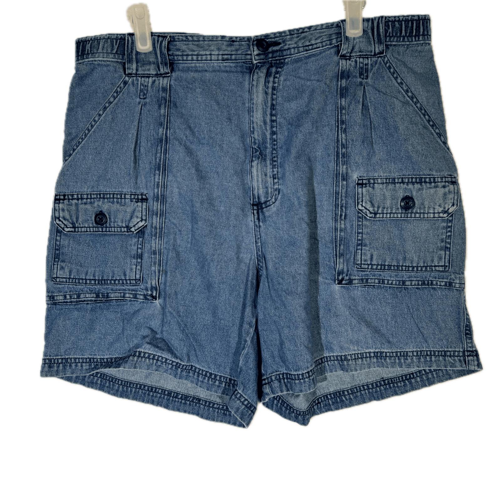 Saddlebred Men’s Blue Denim Cargo Shorts Size 36 – 100% Cotton Elastic Waist - Image 1