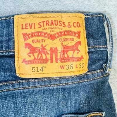 Levis 514 Jeans Mens 36x30 Blue Medium Wash Straight Stretch Denim Zip Fly - Thumbnail 9
