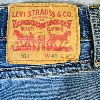 Levi's 511 Jeans Mens 40x30 Blue Light Wash Slim Taper Stretch Denim Zip Fly - Thumbnail 8
