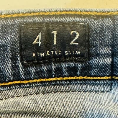 Lucky Brand 412 Athletic Slim Jeans Mens 36x27 Blue Medium Wash Tapered Zip Fly - Thumbnail 10