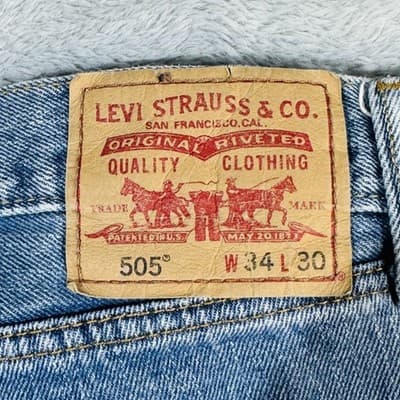Levis 505 Jeans Mens 34x30 Blue Medium Wash Straight Denim Zip Fly Regular Fit - Thumbnail 7