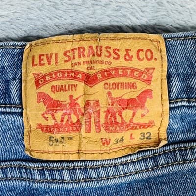 Levis 501 Jeans Mens 34x32 Blue Medium Wash Straight Stretch Denim Button Fly - Thumbnail 8