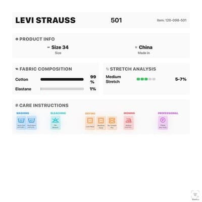 Levis 501 Jeans Mens 34x32 Blue Medium Wash Straight Stretch Denim Button Fly - Thumbnail 15