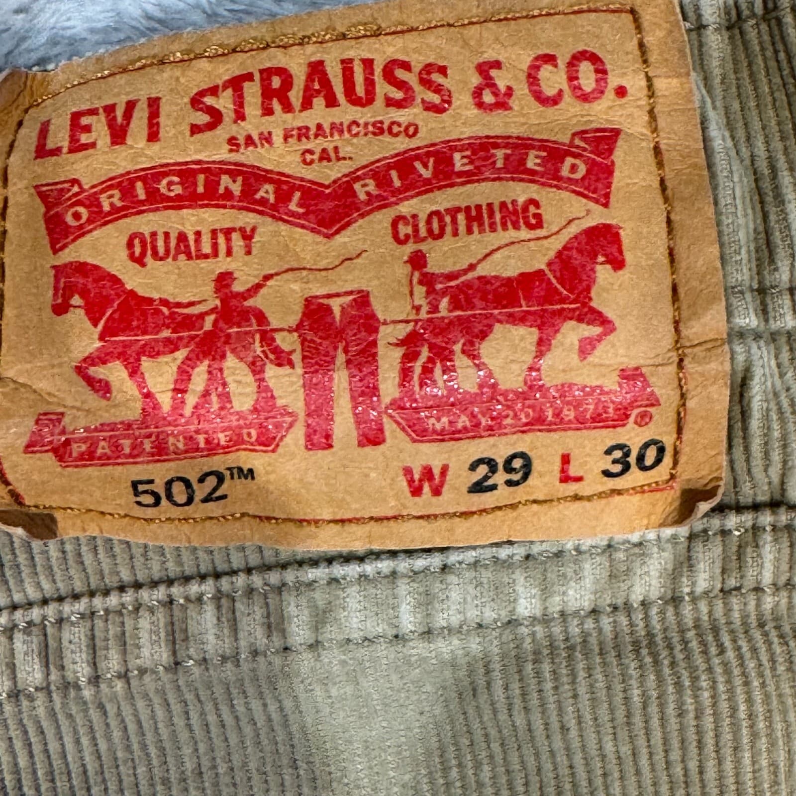 Levi’s 502 Men’s Jeans 29x30 Beige Corduroy Mid-Rise Straight Leg - Thumbnail 9