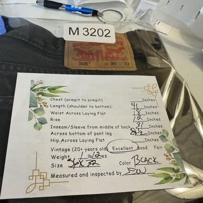 Levis 505 Jeans Mens 36x32 Black Wash Straight Leg Regular Fit High Rise Denim - Thumbnail 9