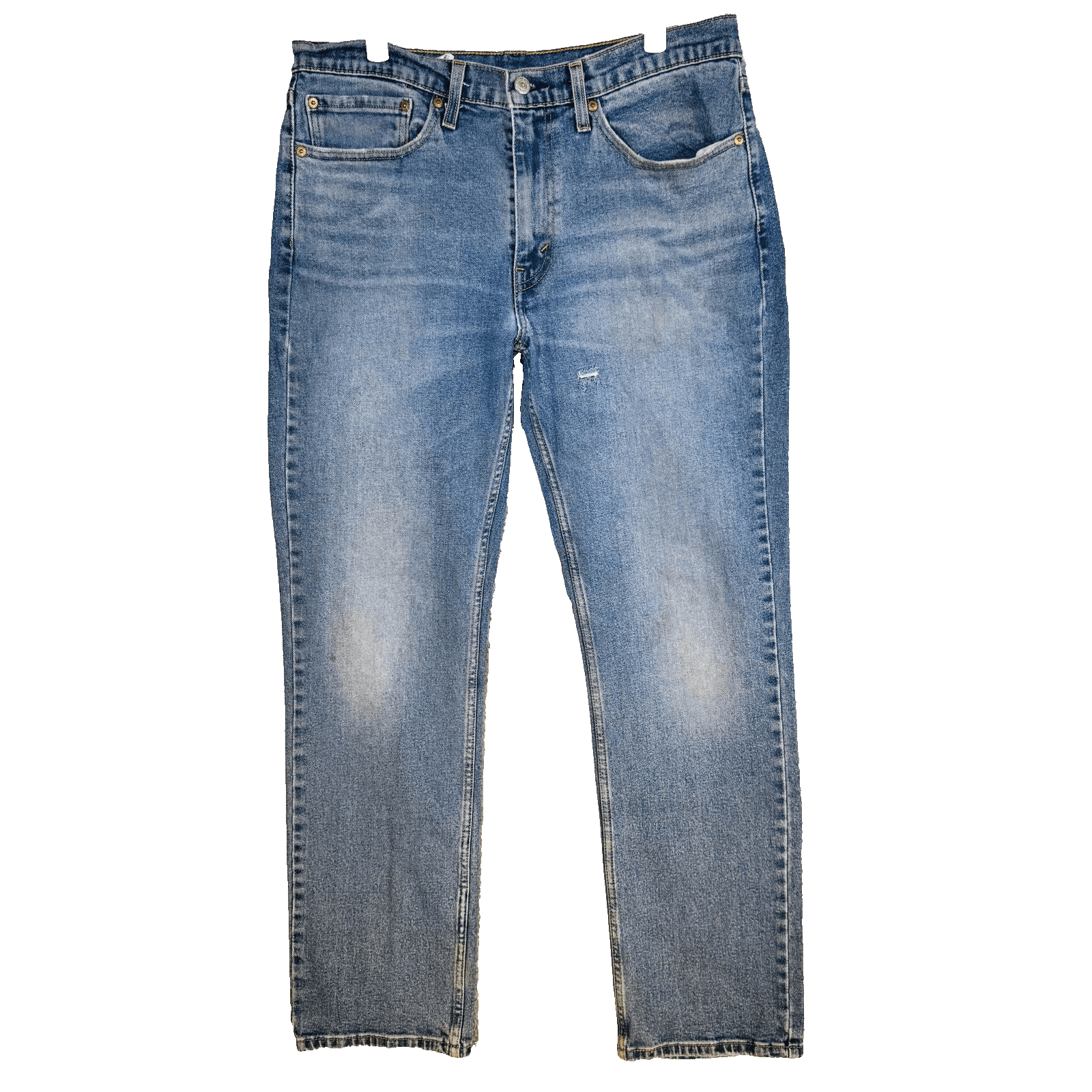 Levis 501 Jeans Mens 34x32 Blue Medium Wash Straight Stretch Denim Button Fly - Thumbnail 5