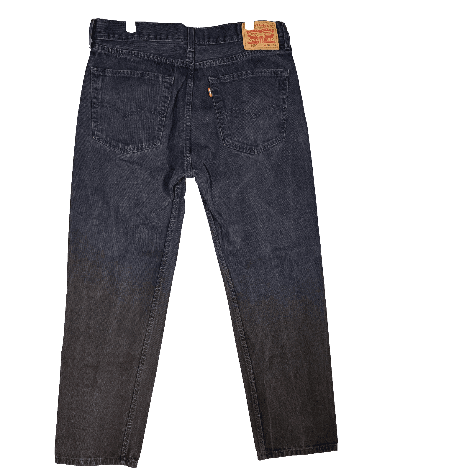 Levis 505 Jeans Mens 36x32 Black Wash Straight Leg Regular Fit High Rise Denim - Thumbnail 2