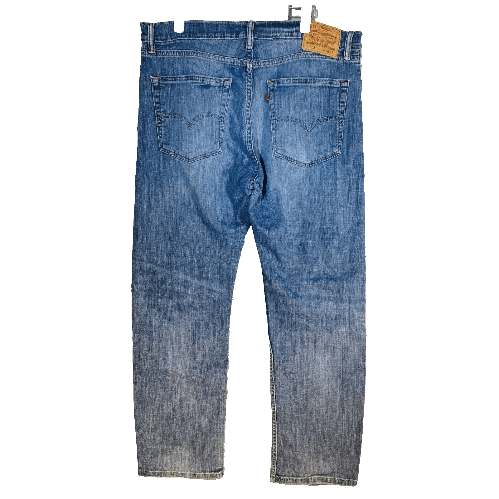 Levis 505 Jeans Mens 36x30 Blue Light Wash Straight Denim Zip Fly Regular Fit - Thumbnail 6