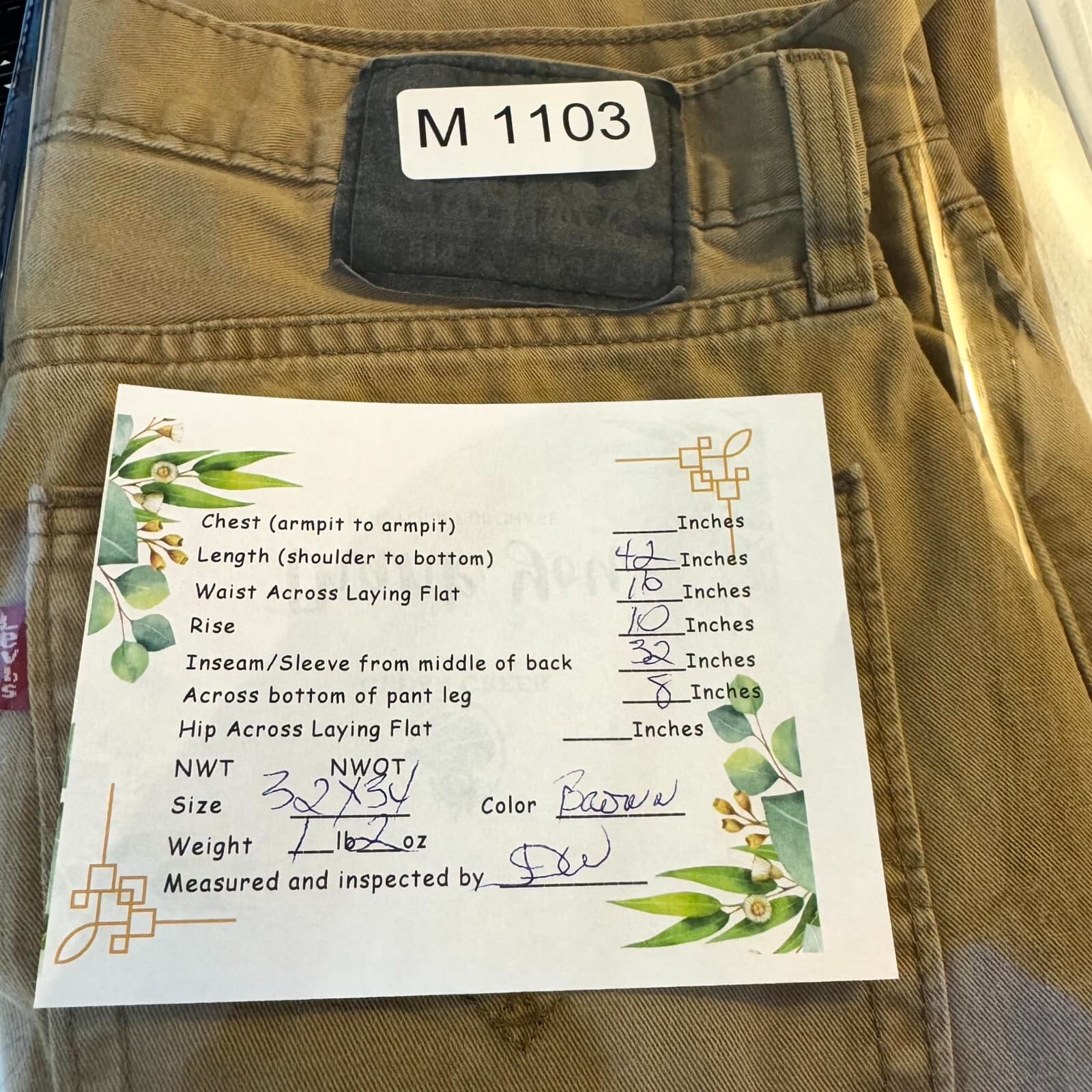 Levi’s 514 Men’s Jeans 32x34 Brown Denim 100% Cotton Mid-Rise Straight - Thumbnail 9