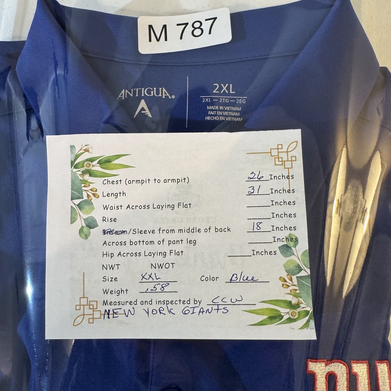 Antigua Men’s New York Giants Polo Shirt 2XL – Blue, Short Sleeve – Excellent - Thumbnail 14