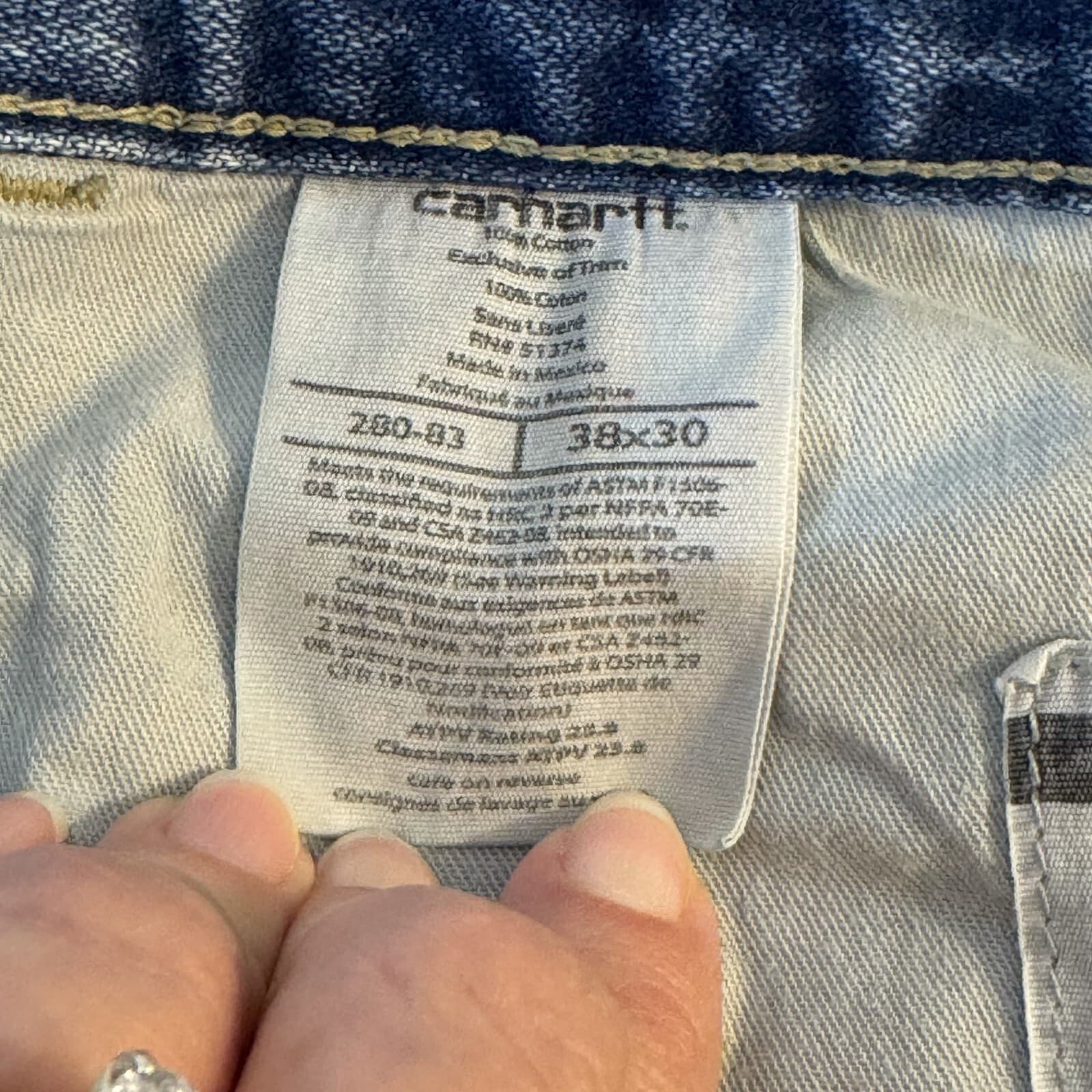 FR Carhartt Men's Jeans 38 X 30 Blue Denim Mid-Rise 5-Pockets Straight Leg M1712 - Thumbnail 6