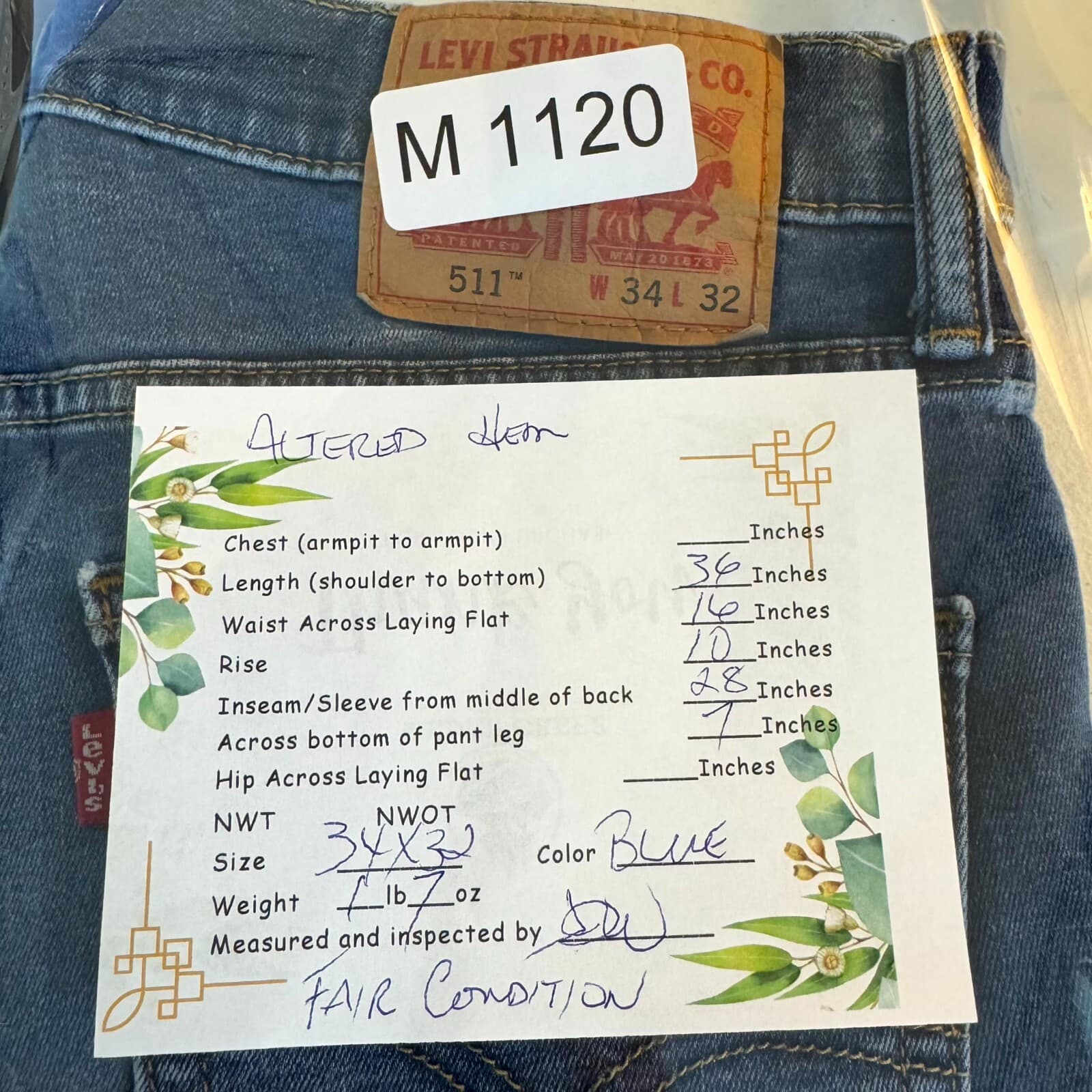 Levi’s 511 Men’s Jeans 34x32 Blue Denim Stretch Mid-Rise Slim Straight - Thumbnail 9