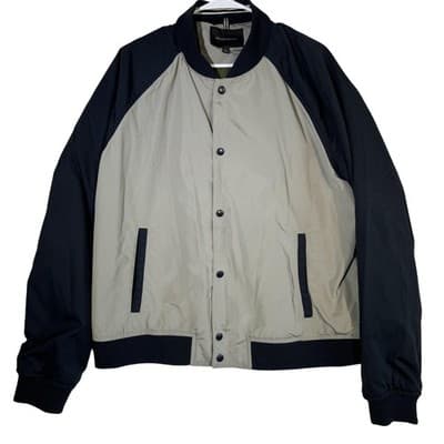 Banana Republic Jacket Mens Extra Large Gray Navy Blue Bomber Varsity Snap Front - Image 1