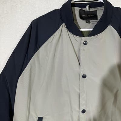 Banana Republic Jacket Mens Extra Large Gray Navy Blue Bomber Varsity Snap Front - Thumbnail 9