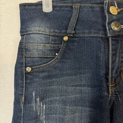 Womens High Waist Distressed Embellished Jeans Blue Skinny Leg Size 10 - Thumbnail 4
