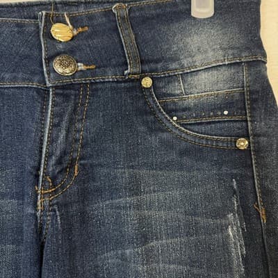 Womens High Waist Distressed Embellished Jeans Blue Skinny Leg Size 10 - Thumbnail 5