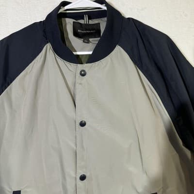 Banana Republic Jacket Mens Extra Large Gray Navy Blue Bomber Varsity Snap Front - Thumbnail 10