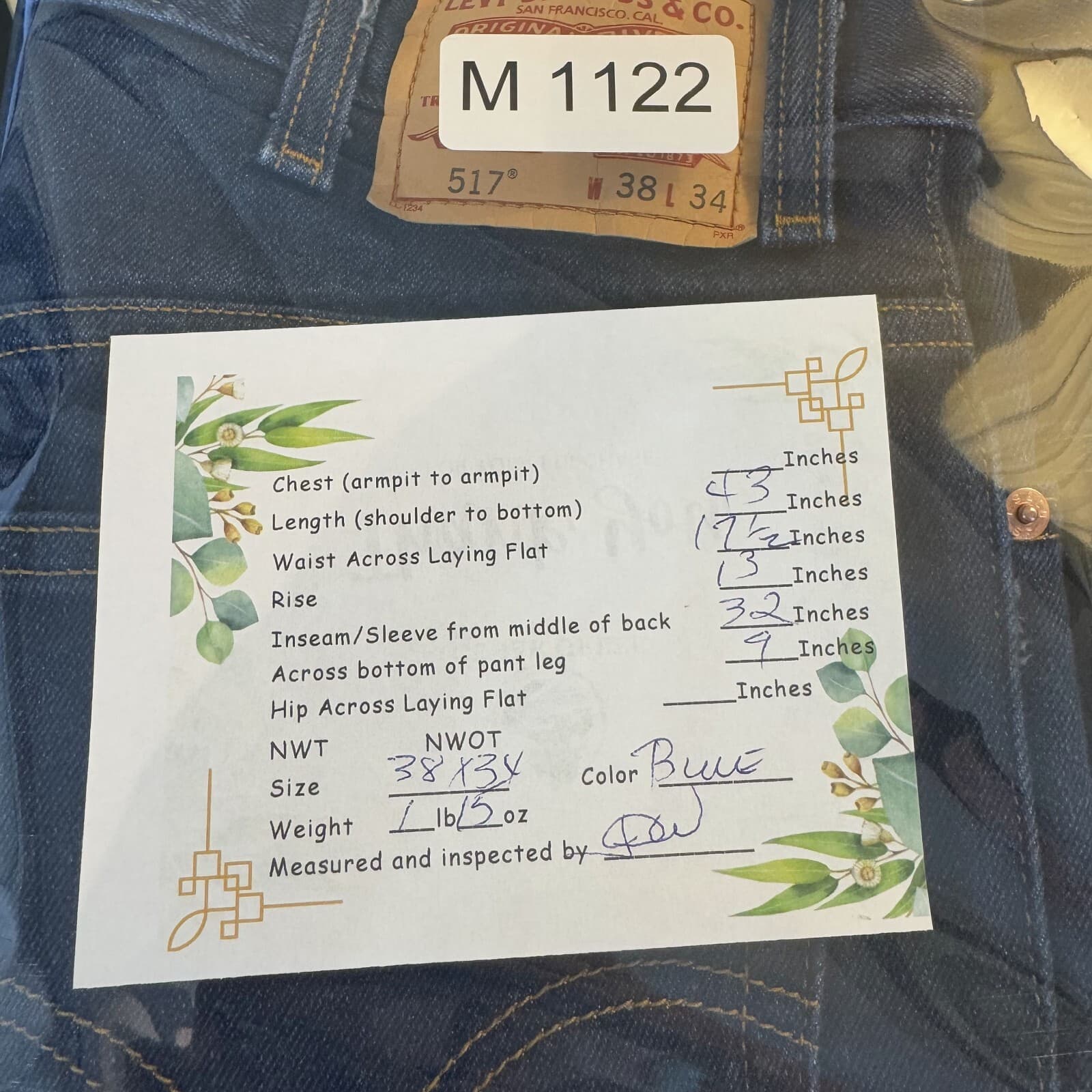 Levi’s 517 Men’s Jeans 38x34 Blue Denim Dark Wash Mid-Rise Bootcut - Thumbnail 9