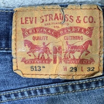 Levis 513 Jeans Mens 29x32 Blue Slim Straight Fit Denim Medium Wash Distressed - Thumbnail 5