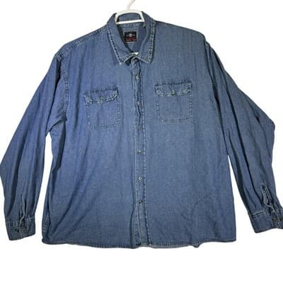 Wrangler Shirt Mens 3XL Blue Denim Long Sleeve Button Up Casual Western Workwear - Image 1