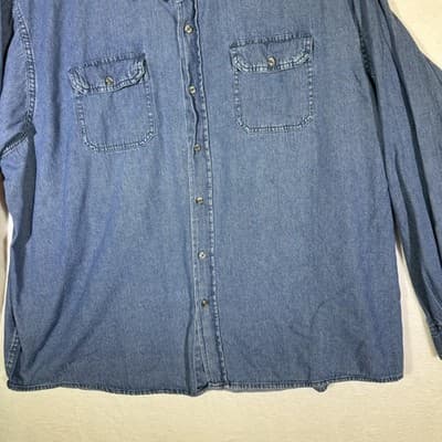 Wrangler Shirt Mens 3XL Blue Denim Long Sleeve Button Up Casual Western Workwear - Thumbnail 2