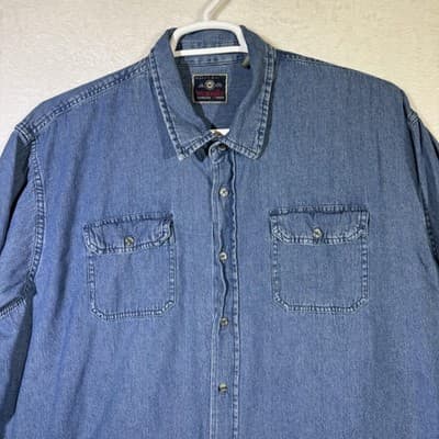 Wrangler Shirt Mens 3XL Blue Denim Long Sleeve Button Up Casual Western Workwear - Thumbnail 4