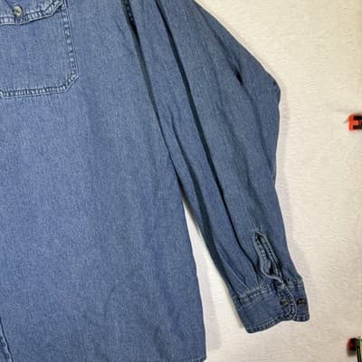 Wrangler Shirt Mens 3XL Blue Denim Long Sleeve Button Up Casual Western Workwear - Thumbnail 5