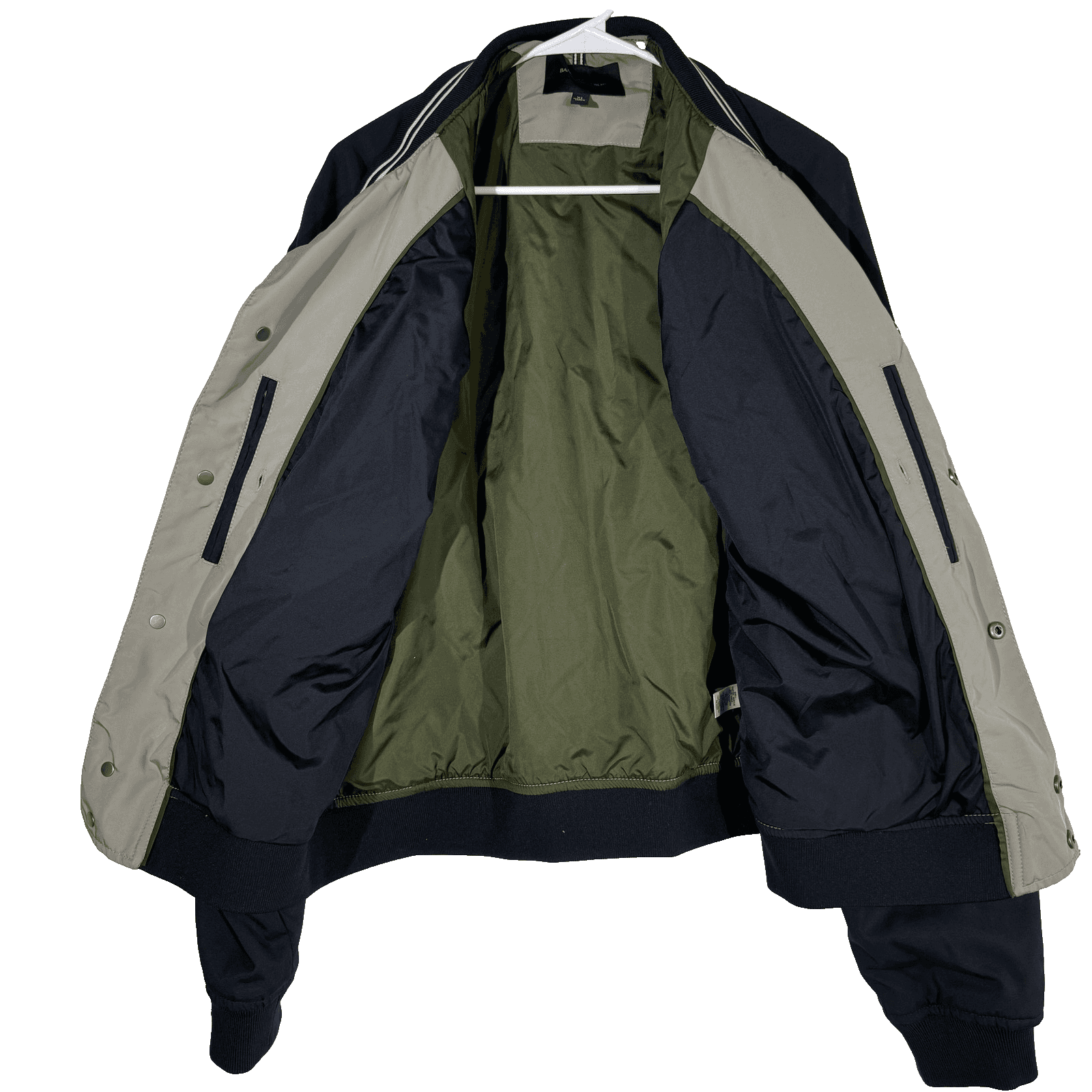 Banana Republic Jacket Mens Extra Large Gray Navy Blue Bomber Varsity Snap Front - Thumbnail 2