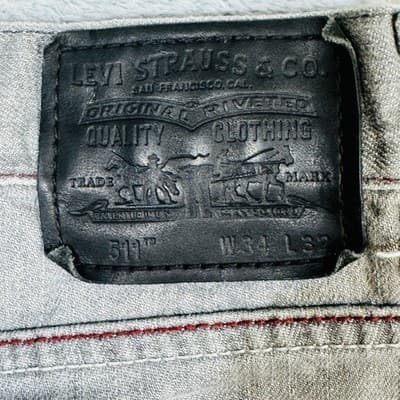 Levi's 511 Jeans Mens 34x32 Gray Light Wash Skinny Slim Denim Zip Fly Mid Rise - Thumbnail 7