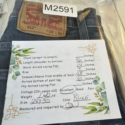 Levis 512 Jeans Men's 28x30 Blue Whiskered Slim Tapered Stretch Denim Pants - Thumbnail 9