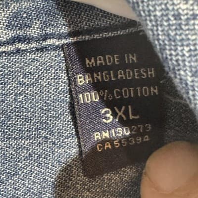 Wrangler Shirt Mens 3XL Blue Denim Long Sleeve Button Up Casual Western Workwear - Thumbnail 7