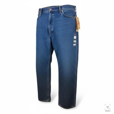 Levis 505 Jeans Mens 52x32 Big & Tall Blue Medium Wash Straight Denim Zip Fly - Thumbnail 2