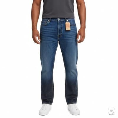 Levis 505 Jeans Mens 52x32 Big & Tall Blue Medium Wash Straight Denim Zip Fly - Thumbnail 4