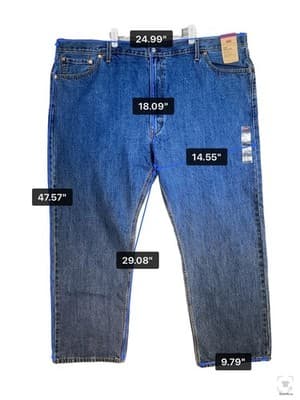 Levis 505 Jeans Mens 52x32 Big & Tall Blue Medium Wash Straight Denim Zip Fly - Thumbnail 14