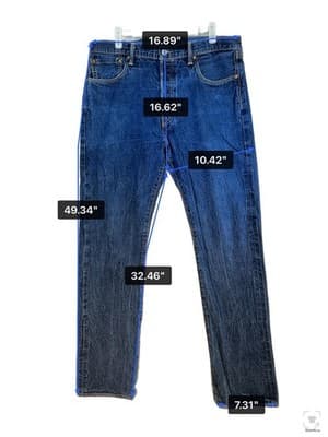Levis 501 Jeans Mens 34x32 Blue Medium Wash Denim Button Fly Regular Fit - Thumbnail 14