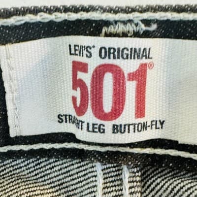 Levis 501 Jeans Mens 33x32 Black Dark Wash Straight Denim Button Fly Regular Fit - Thumbnail 8