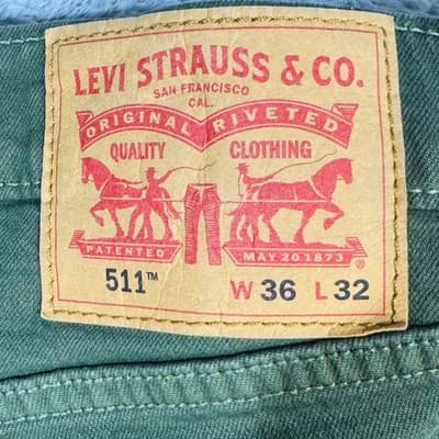 Levis 511 Jeans Mens 36x32 Green Slim Taper Stretch Denim Zip Fly Mid Rise - Thumbnail 7