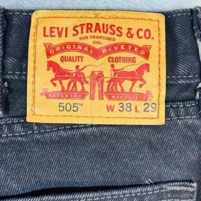 Levis 505 Jeans Mens 38x29 Black Dark Wash Straight Denim Zip Fly Regular Fit - Thumbnail 7