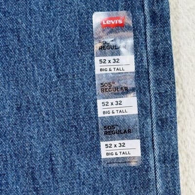 Levis 505 Jeans Mens 52x32 Big & Tall Blue Medium Wash Straight Denim Zip Fly - Thumbnail 6