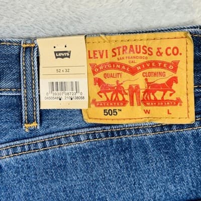 Levis 505 Jeans Mens 52x32 Big & Tall Blue Medium Wash Straight Denim Zip Fly - Thumbnail 9