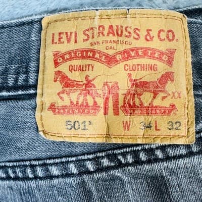 Levis 501 Jeans Mens 34x31 Gray Medium Wash Straight Denim Button Fly Regular - Thumbnail 8